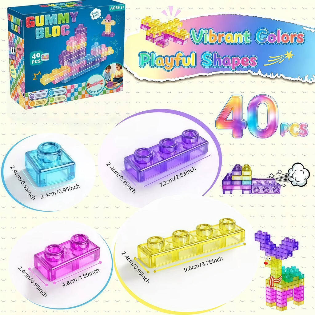 40Pcs Soft Squishy Jelly Stacking Building Blocks